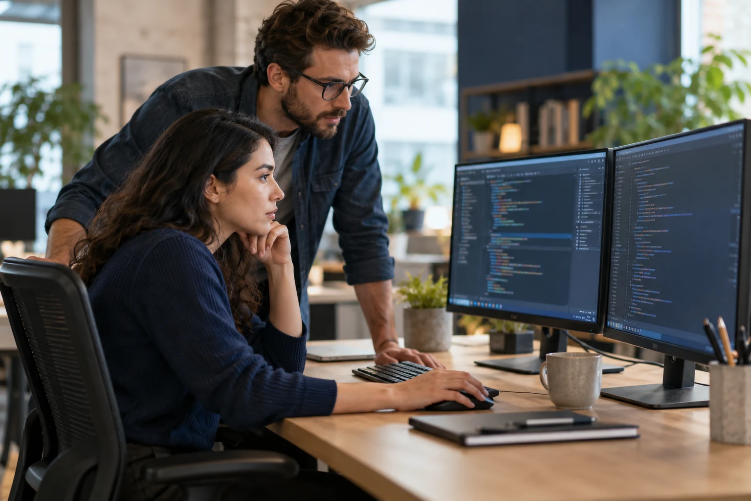 Software engineers reviewing a development project
